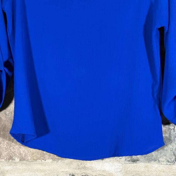 A'Gaci Blouse Woman's Small Royal Blue Gold Cut-Outs 3/4 Sleeve Corpcore Office - Picture 3 of 12